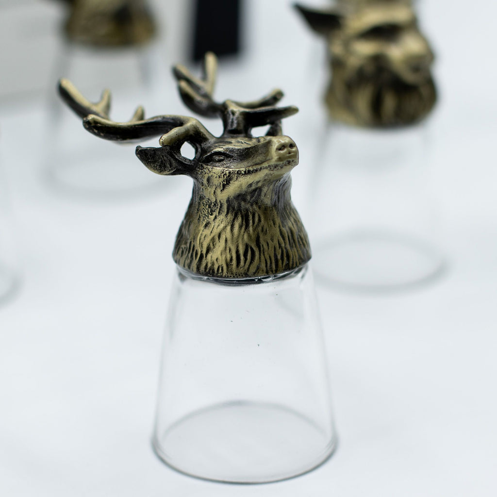Conjunto de regalo de 12 vasos de chupito Bottom Up (25ml) - Bosque y Criaturas Místicas - Bronce Antiguo