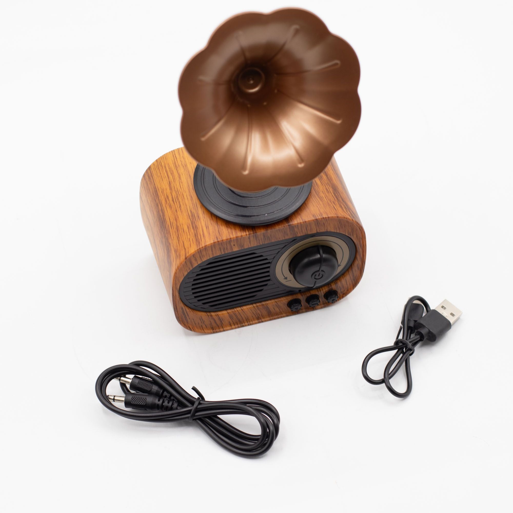 Altavoz mini gramófono retro - Bluetooth y radio FM - 5 vatios x 1
