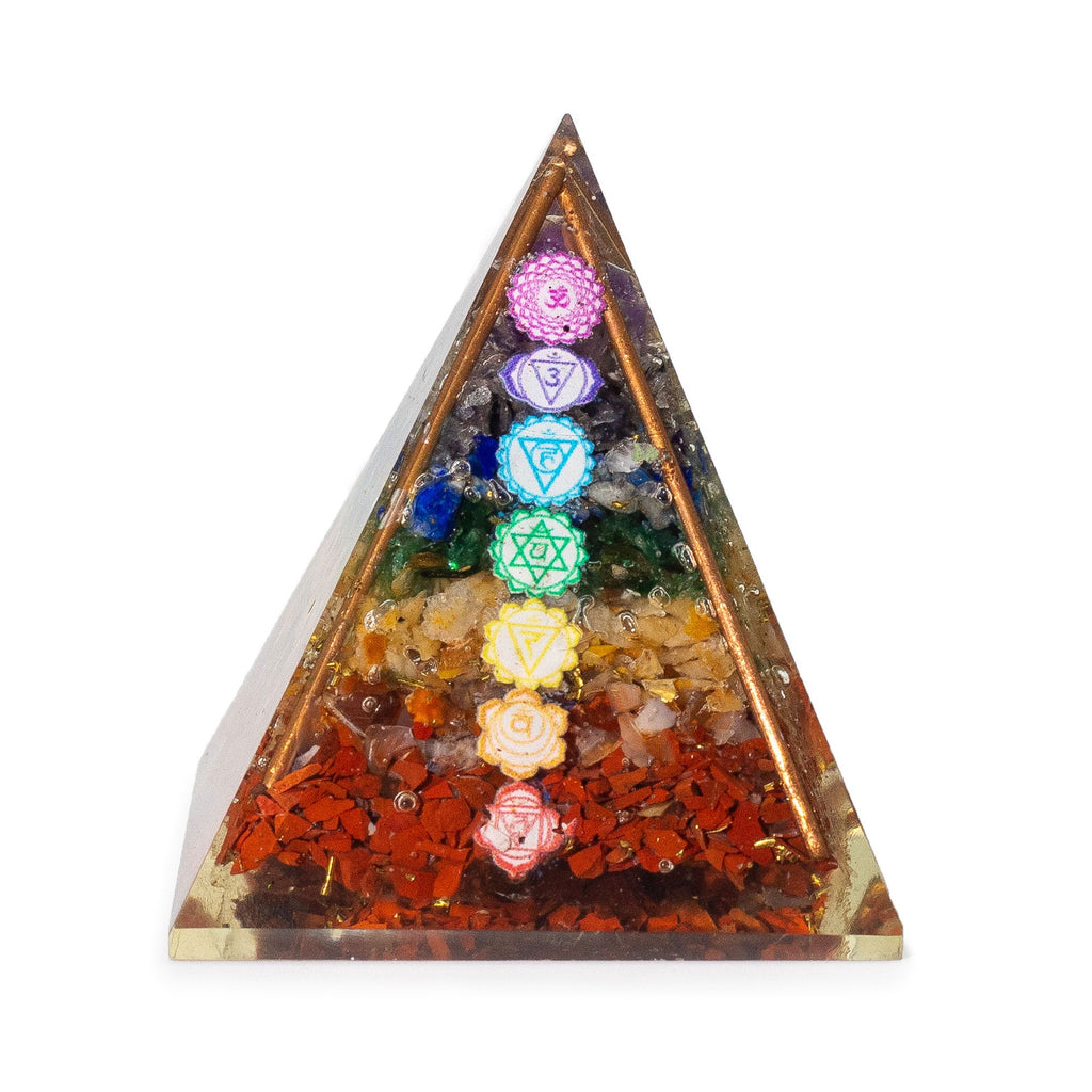 Pirámides de orgonita medianas 7x6cm - Barras de cobre - 7 chips de chakra