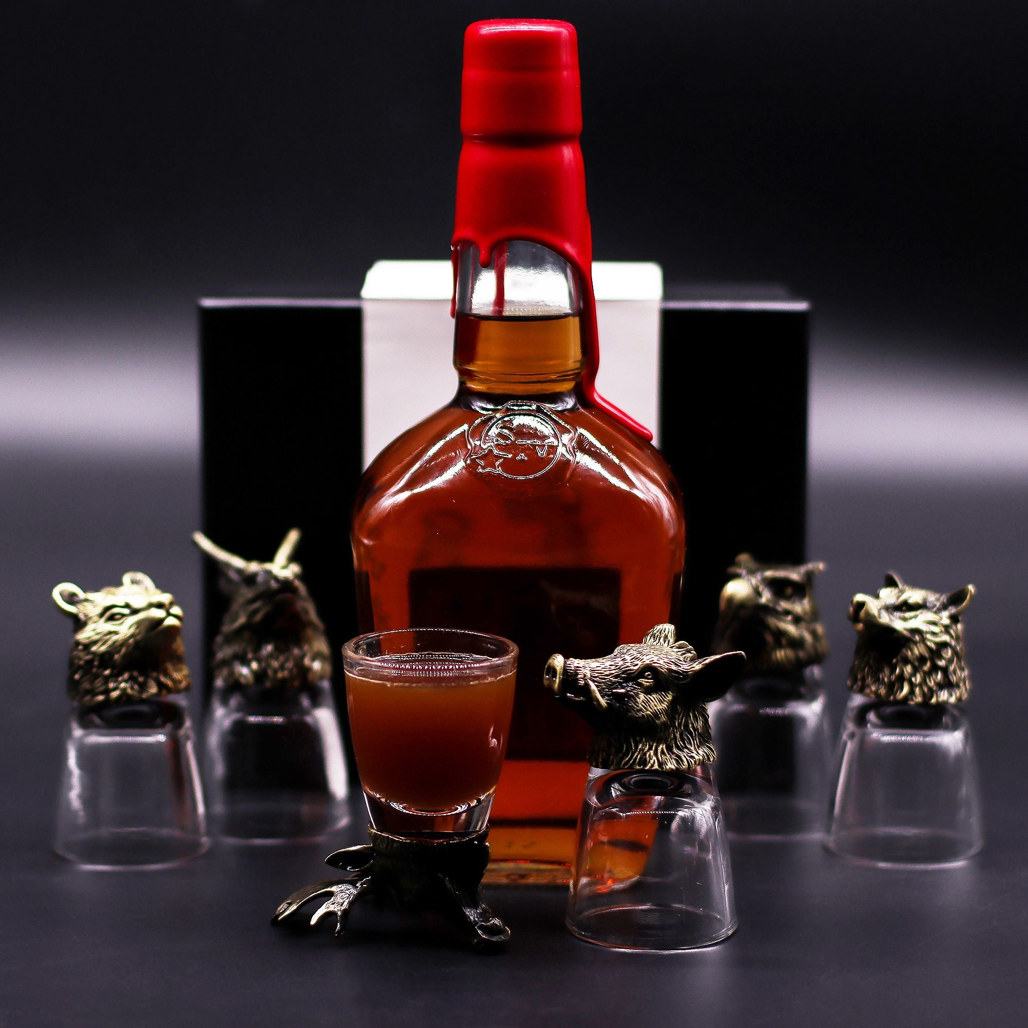 Conjunto regalo de 6 vasos de chupito (50 ml) - Criaturas Salvajes del Bosque - Bronce antiguo