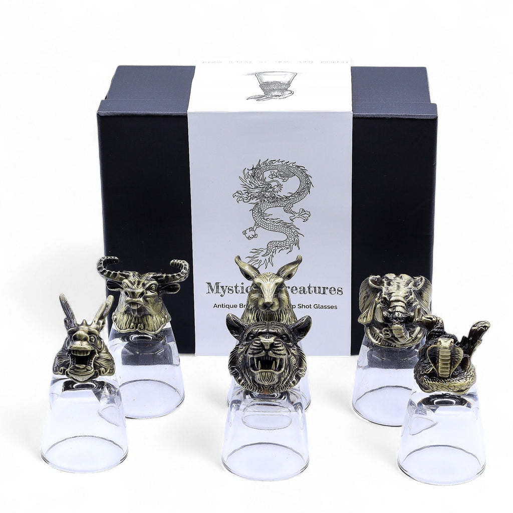 Set de regalo de 6 vasos de chupito (50 ml) - Criaturas Salvajes del Bosque - Bronce antiguo