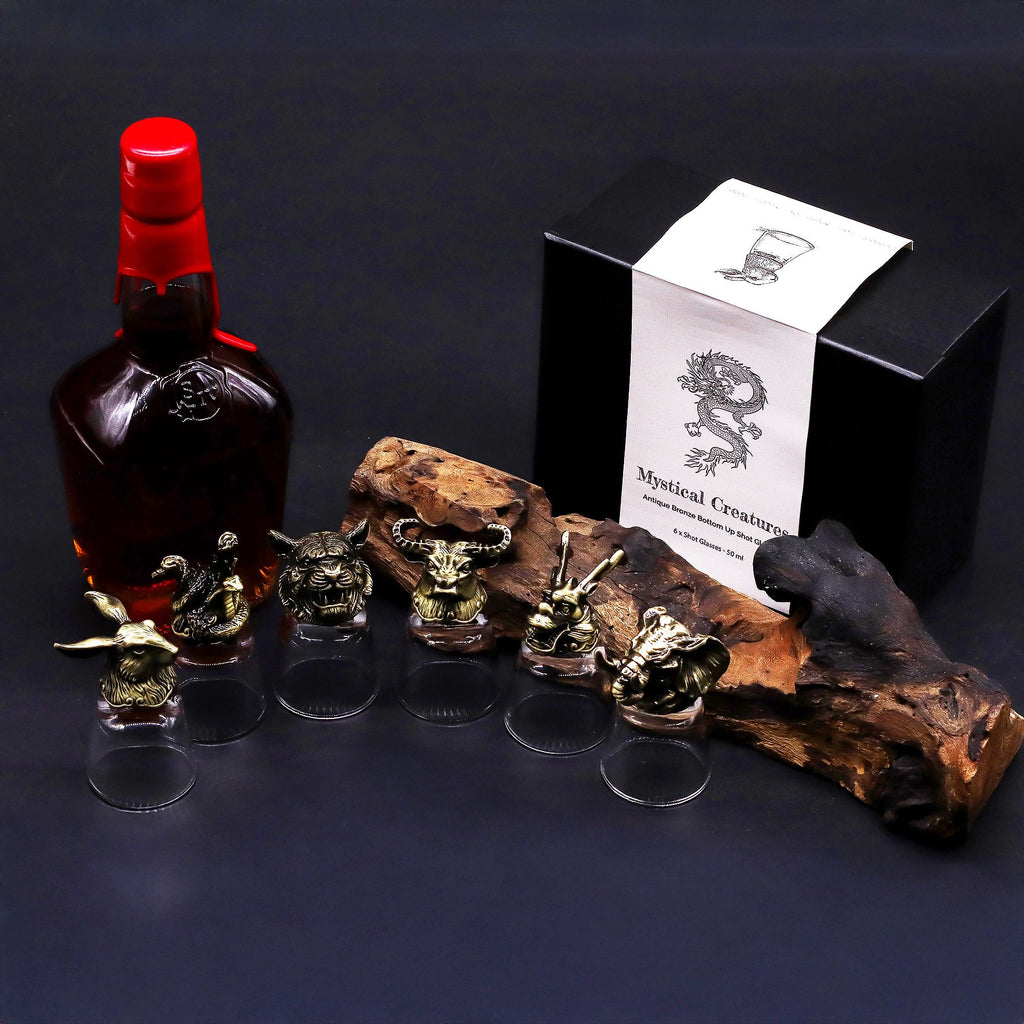 Set de regalo de 6 vasos de chupito (50 ml) - Criaturas Salvajes del Bosque - Bronce antiguo