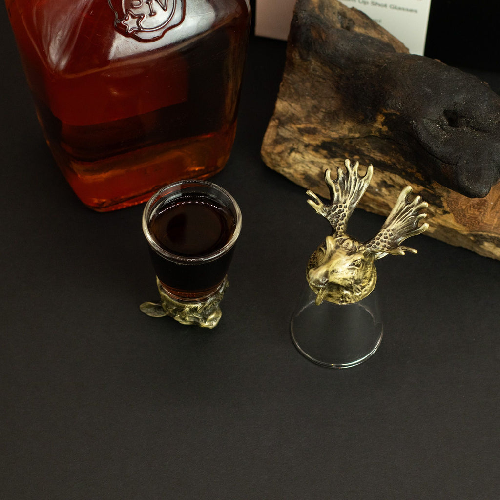 Conjunto de regalo de 12 vasos de chupito Bottom Up (25ml) - Bosque y Criaturas Místicas - Bronce Antiguo