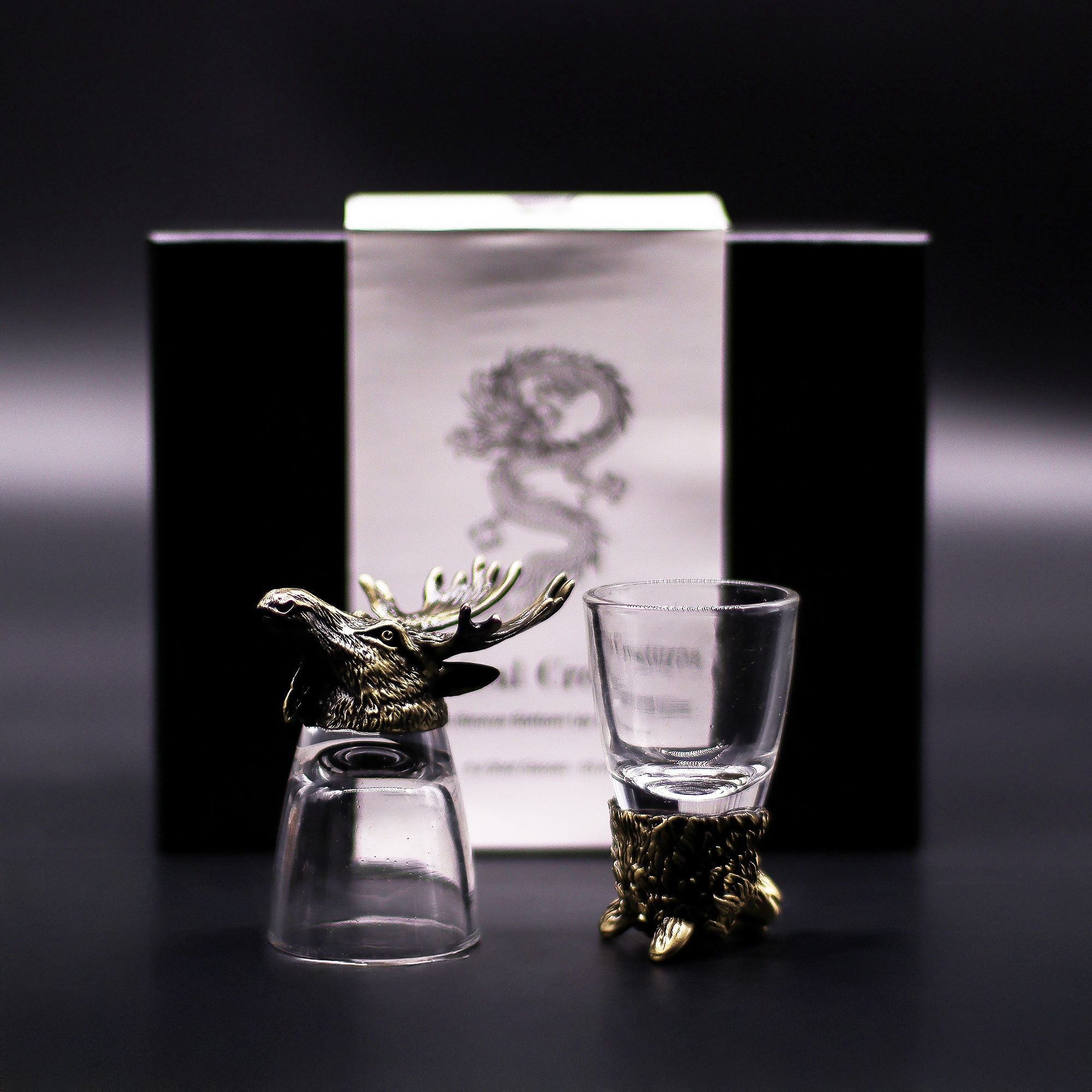Conjunto regalo de 6 vasos de chupito (50 ml) - Criaturas Salvajes del Bosque - Bronce antiguo