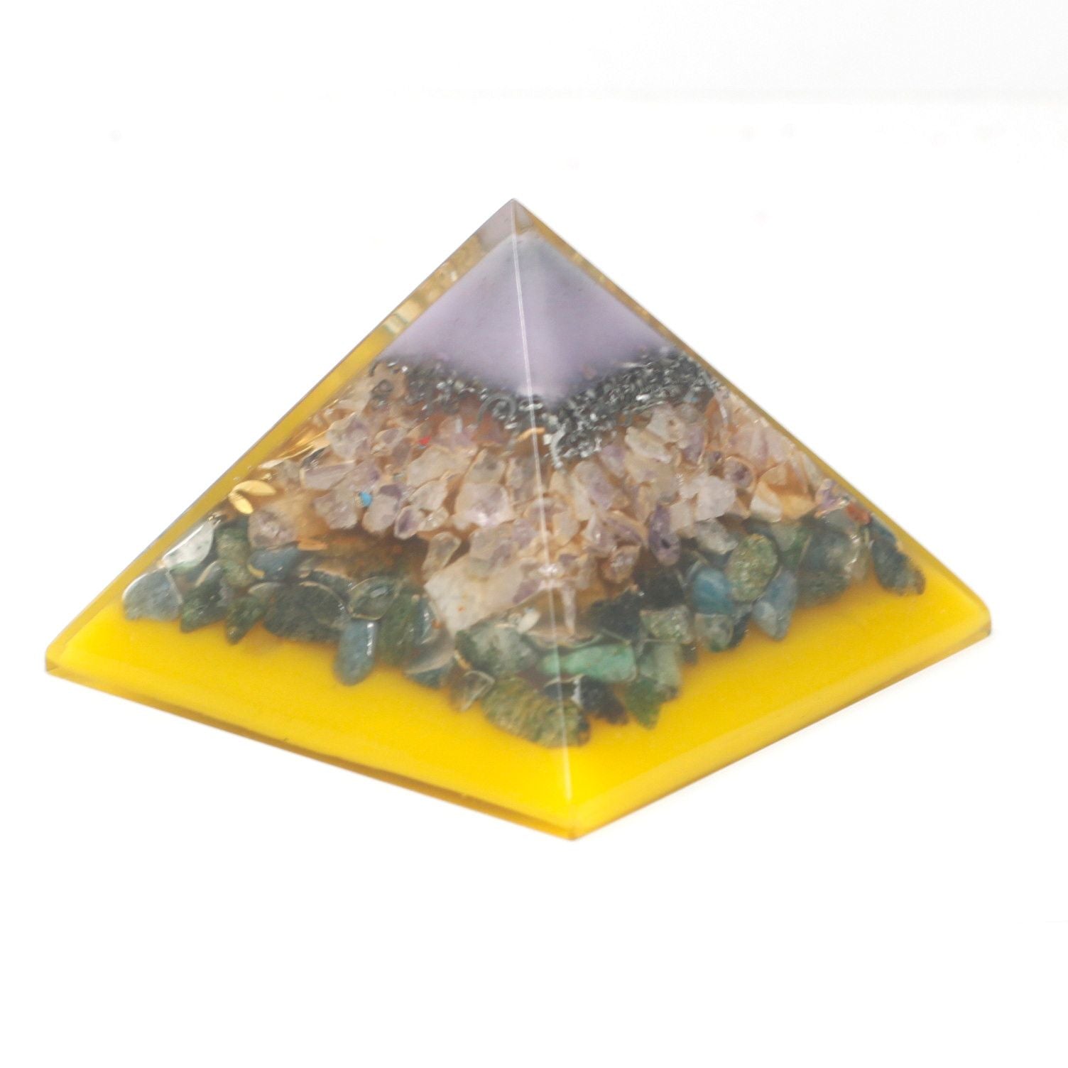 Lrg Pirámide de Orgonita Lrg 70mm -  Gemas Chakra  70cm - Árbol(Base Oro)