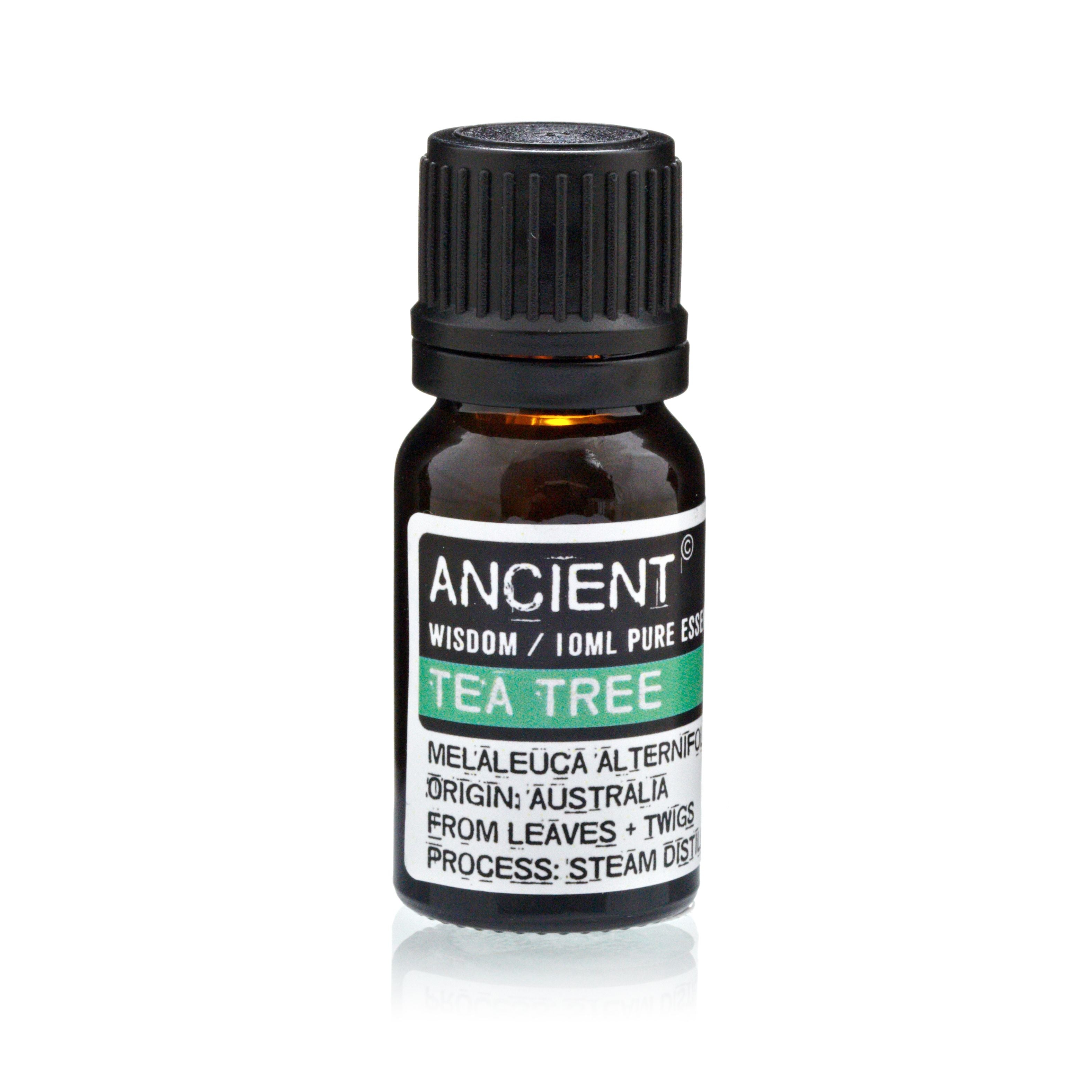 Conjunto de aceites esenciales de lavanda, árbol de té y romero de 10 ml cada uno.